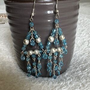 Chic Silver and Blue Dangle Earrings